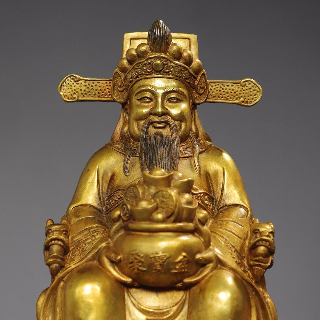 Chinese antique pure copper statue of the God of Wealth