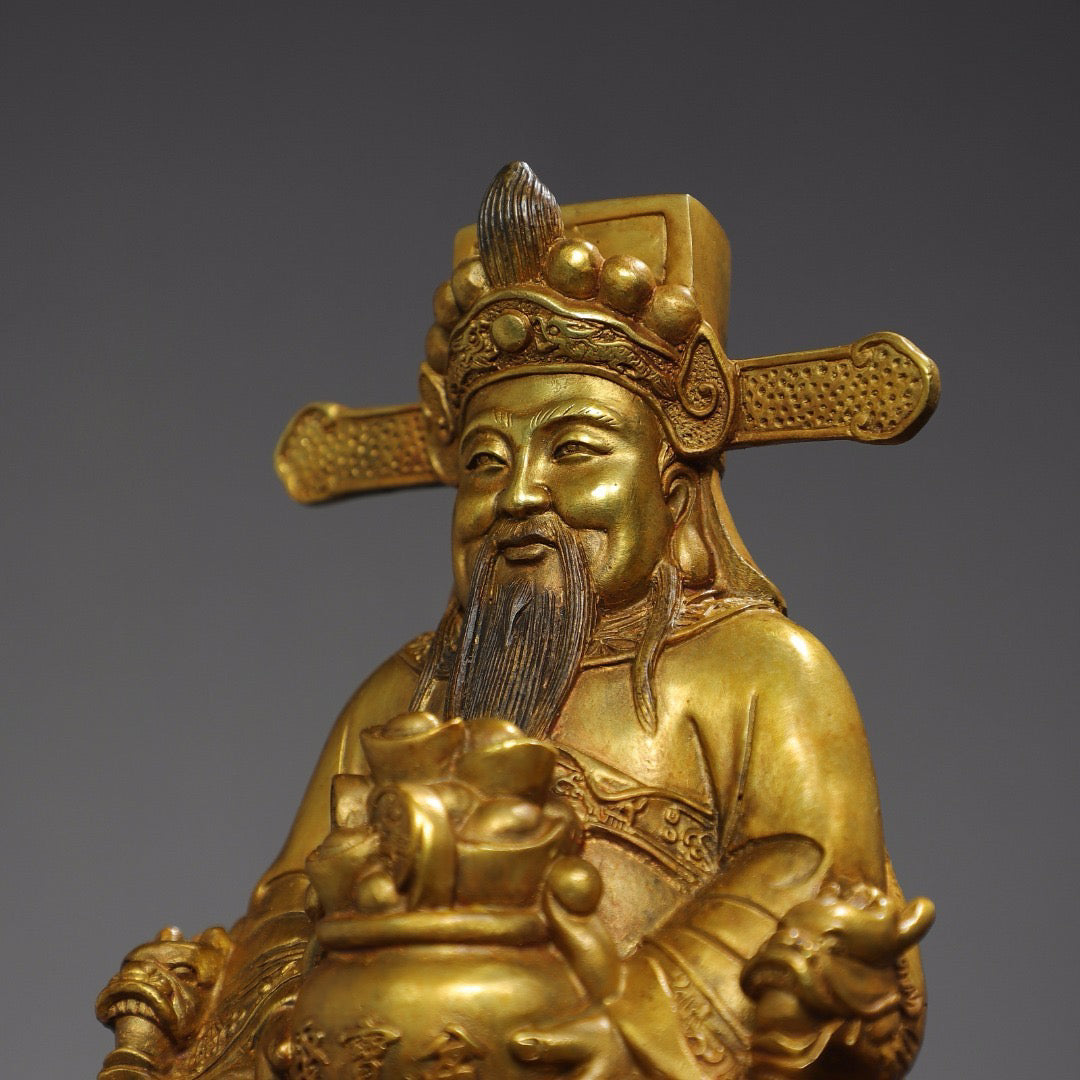 Chinese antique pure copper statue of the God of Wealth