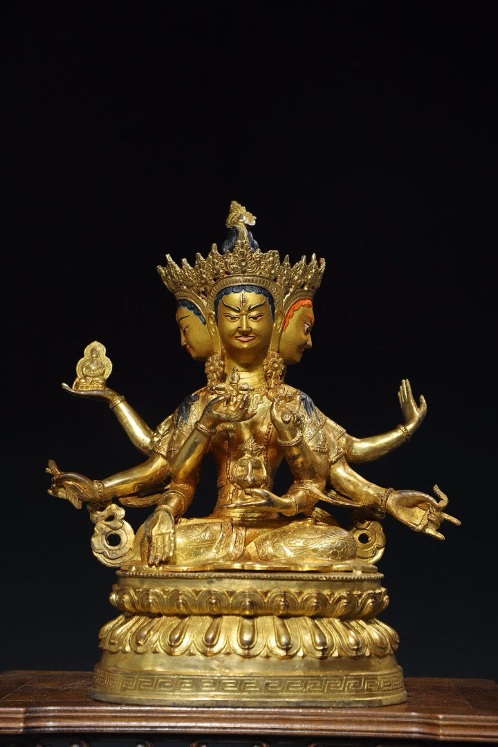 Chinese antique pure copper [Respecting Buddha Mother] Buddhist Buddha statue