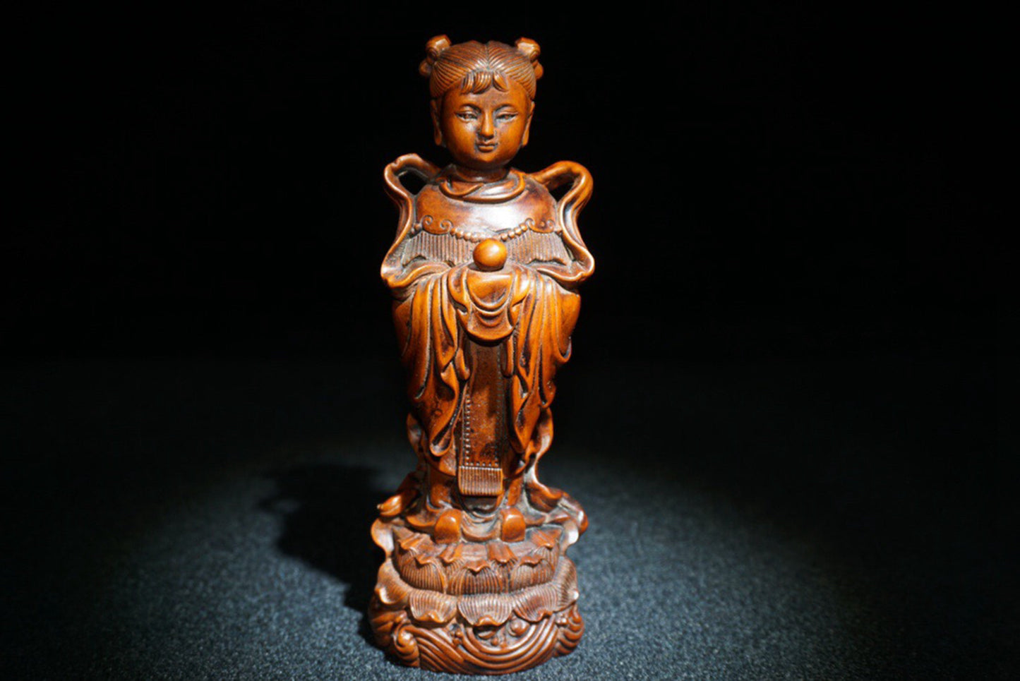 Collected Huangyang Wood Exquisite Carved Golden Boy and Jade Girl Ornaments