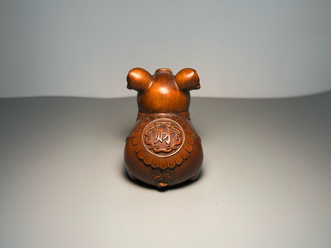 Chinese antique boxwood carving with exquisite craftsmanship, creating a lucky pig