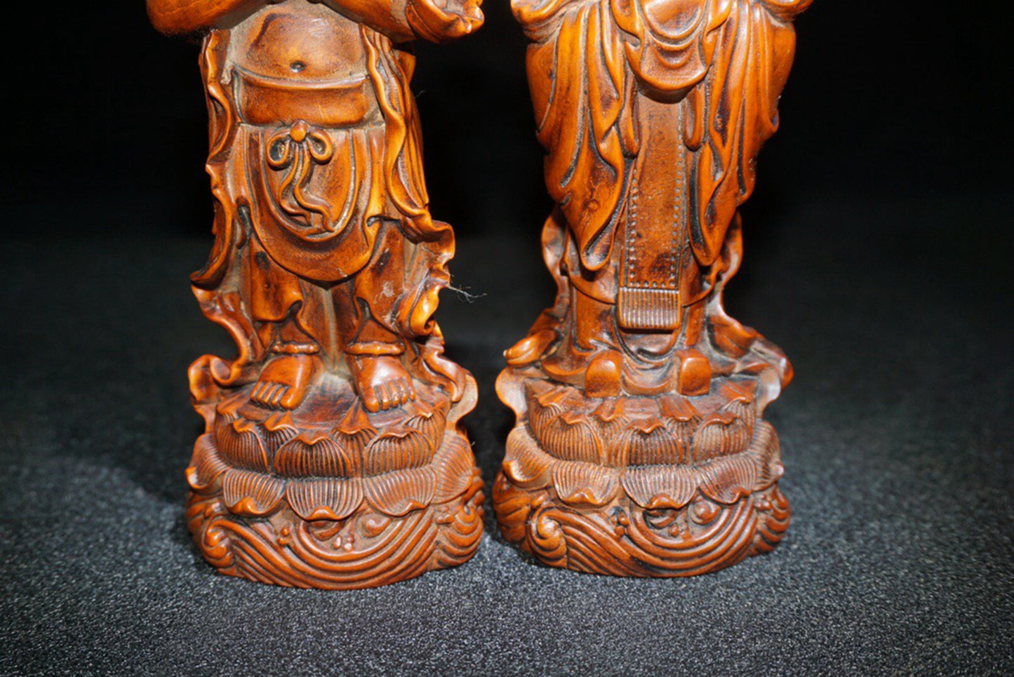 Collected Huangyang Wood Exquisite Carved Golden Boy and Jade Girl Ornaments