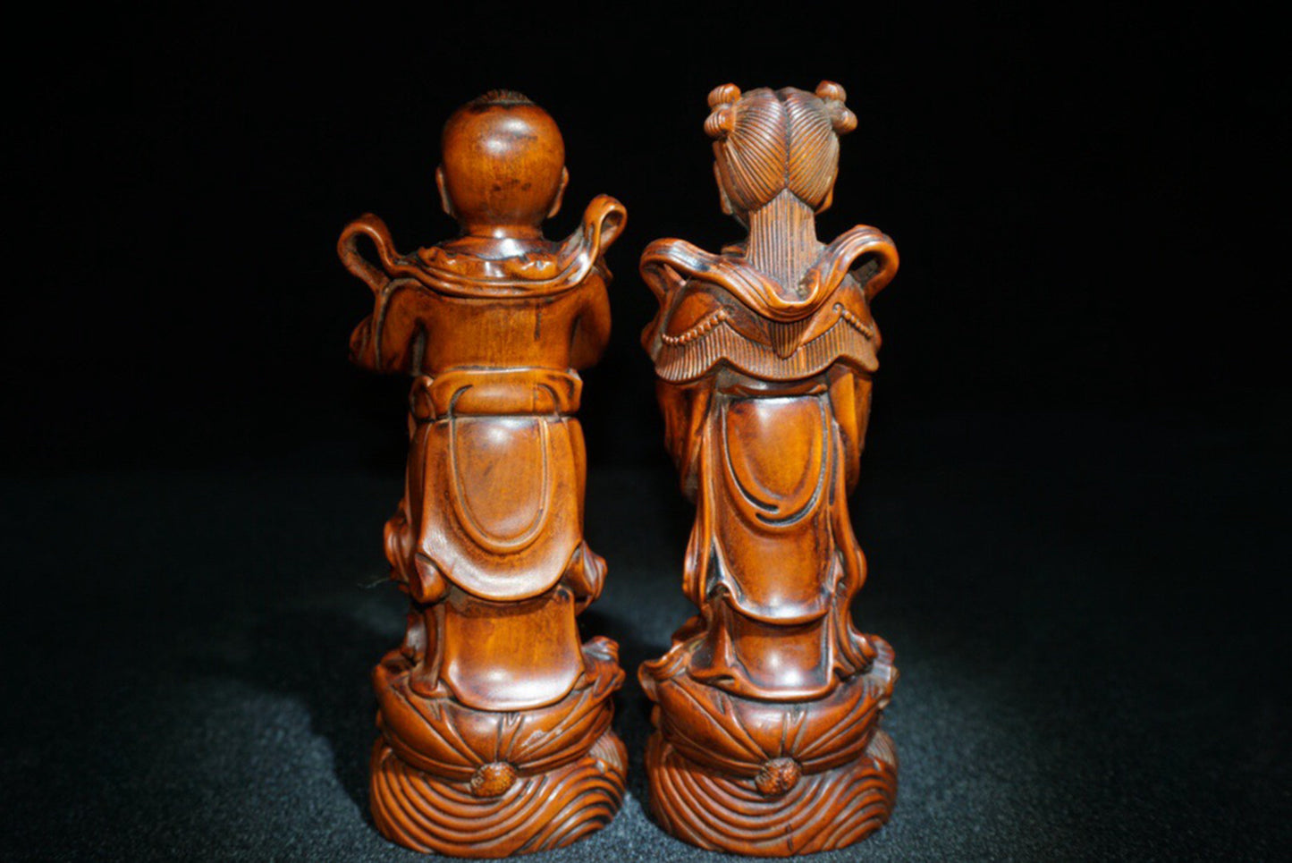 Collected Huangyang Wood Exquisite Carved Golden Boy and Jade Girl Ornaments