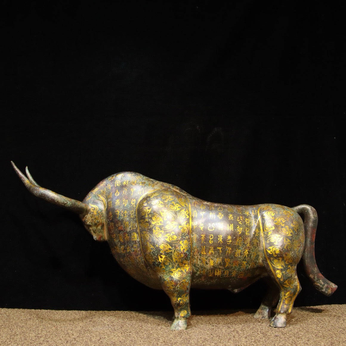 Chinese Antique Bronze - Inscripted Gold Bullfighting