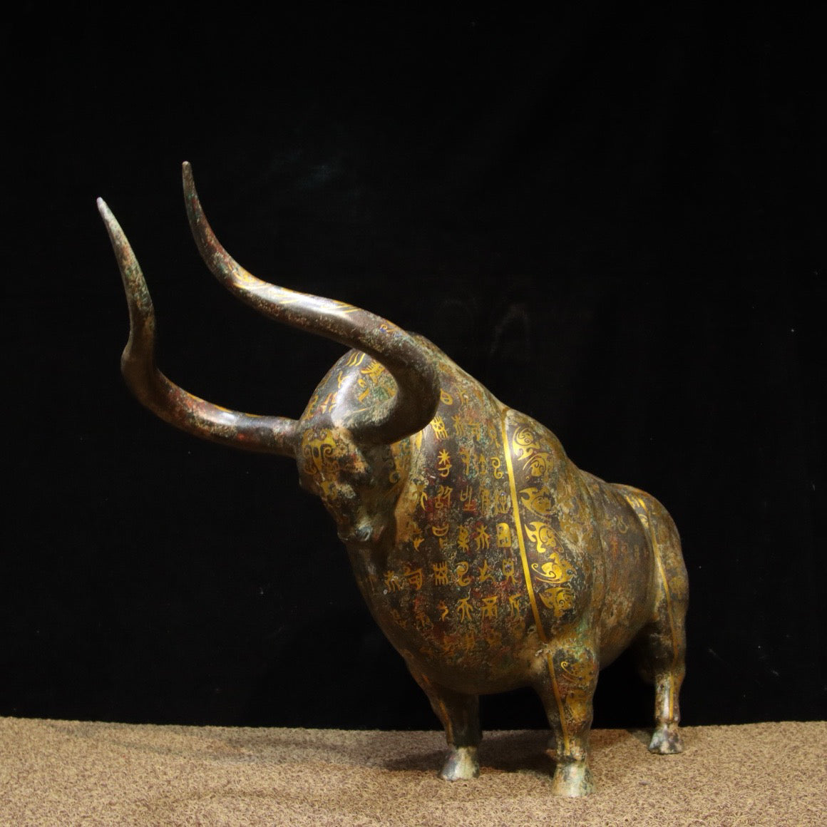 Chinese Antique Bronze - Inscripted Gold Bullfighting