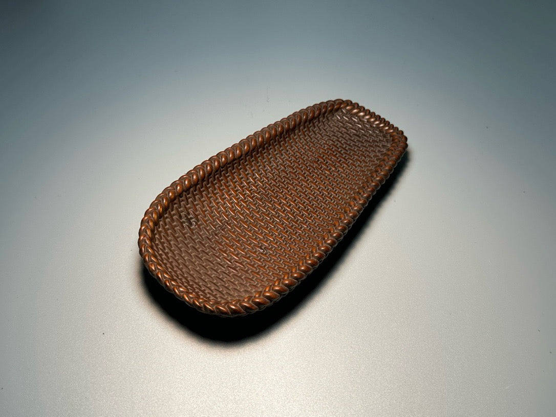 Chinese antique boxwood carving is exquisitely crafted with a golden dustpan that moves forward every day