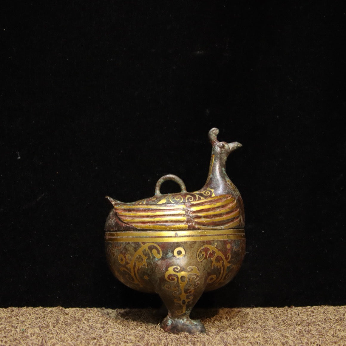 Chinese Antique Bronze - Inscription Error Gold Phoenix Bird He