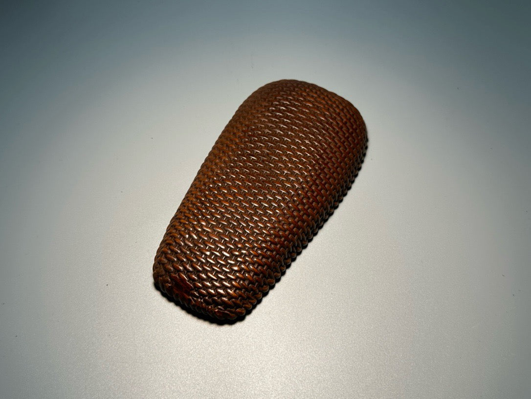 Chinese antique boxwood carving is exquisitely crafted with a golden dustpan that moves forward every day