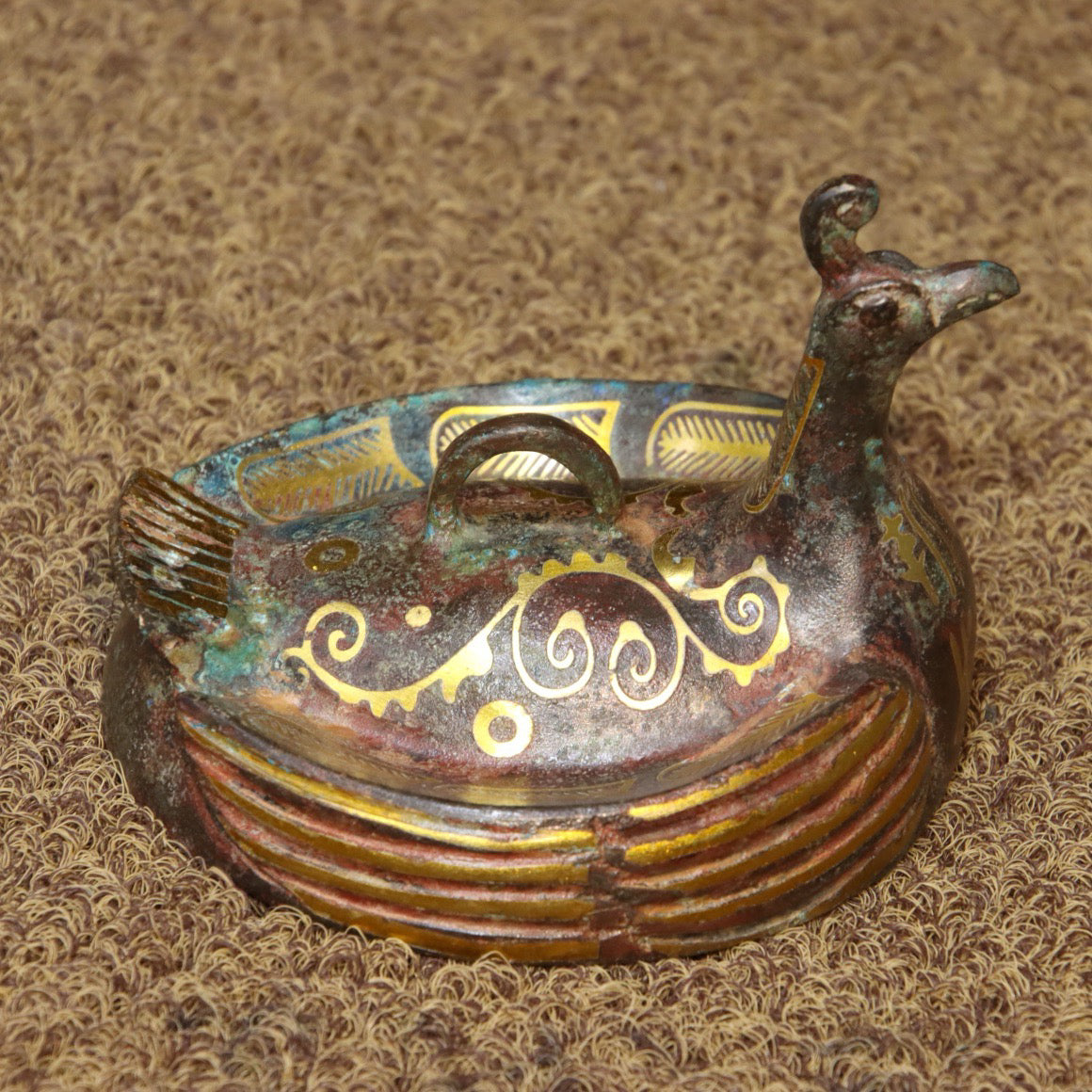 Chinese Antique Bronze - Inscription Error Gold Phoenix Bird He