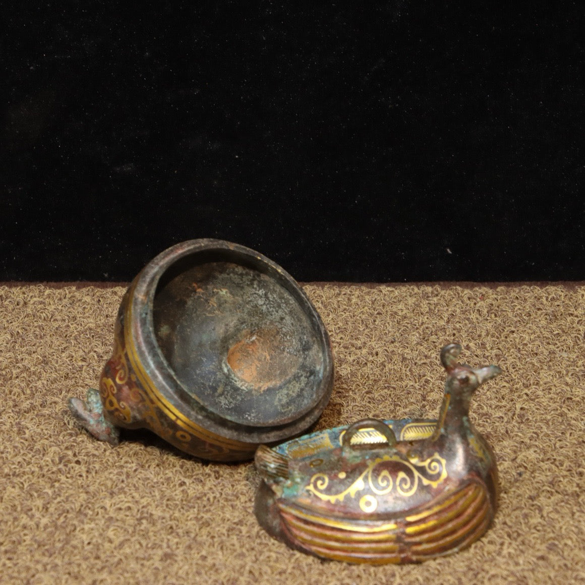 Chinese Antique Bronze - Inscription Error Gold Phoenix Bird He