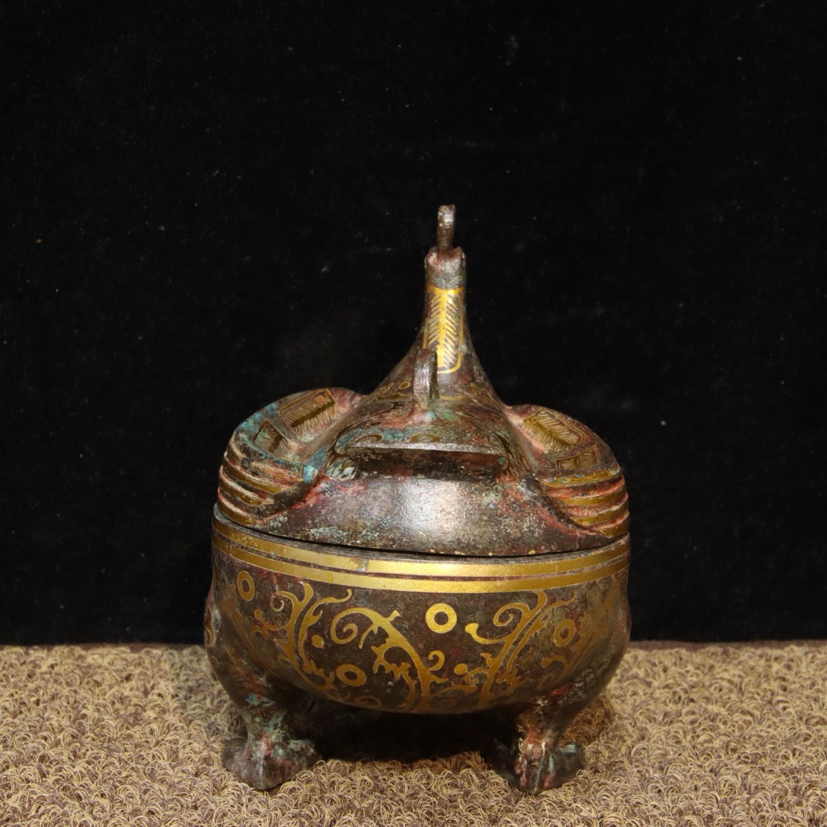 Chinese Antique Bronze - Inscription Error Gold Phoenix Bird He