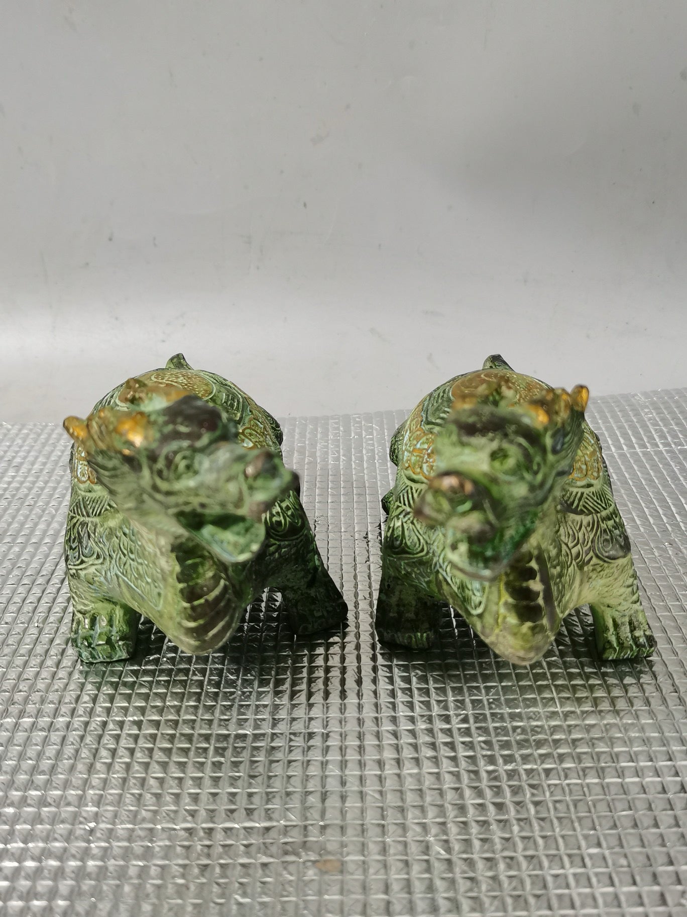 A pair of pure copper dragon turtle ornaments