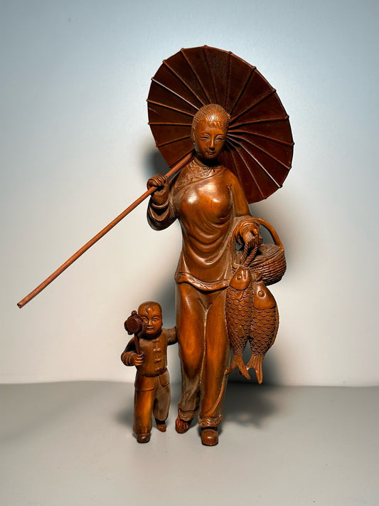 Chinese antique boxwood carved with exquisite craftsmanship, returning to my mother's home