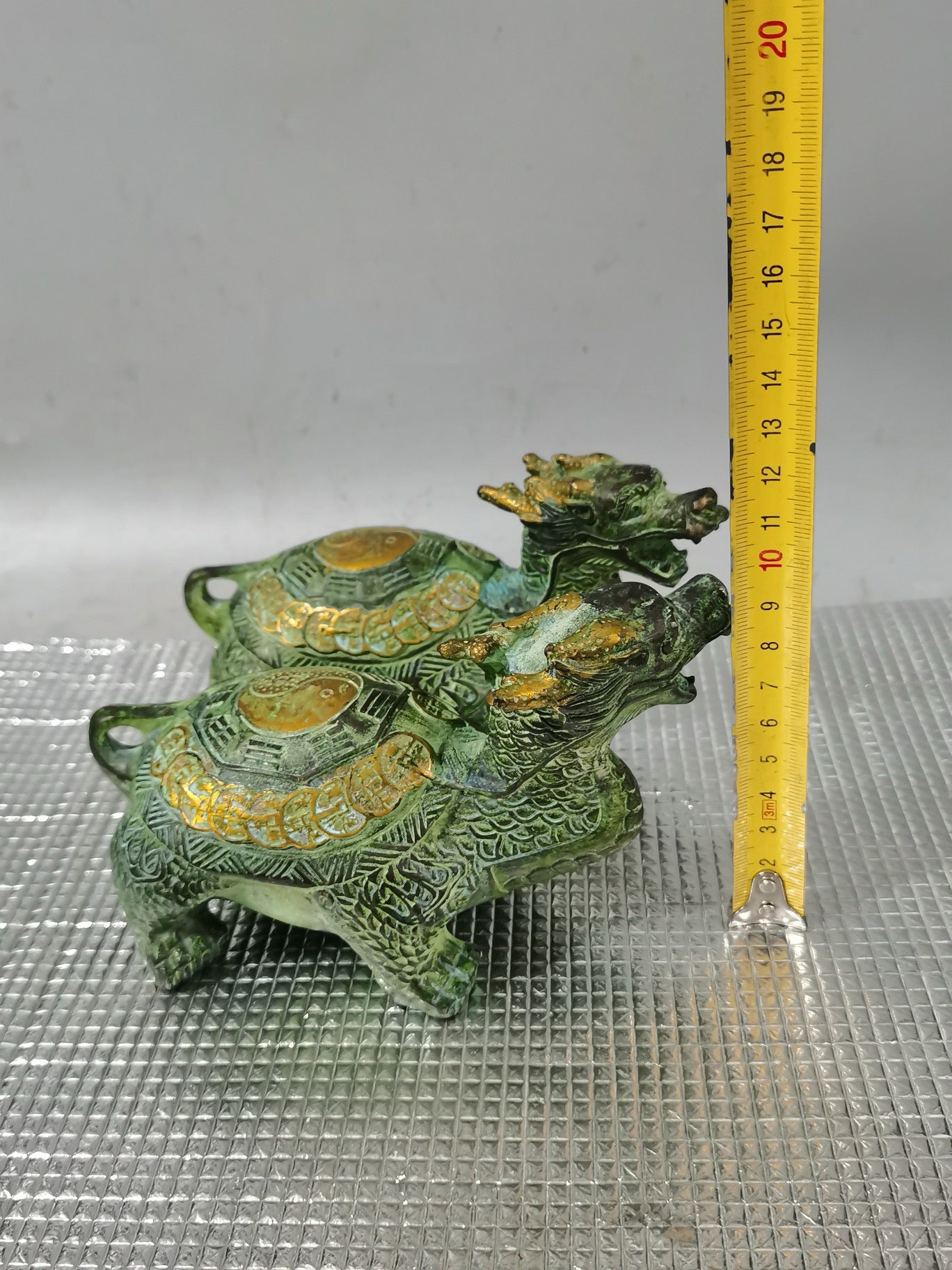 A pair of pure copper dragon turtle ornaments