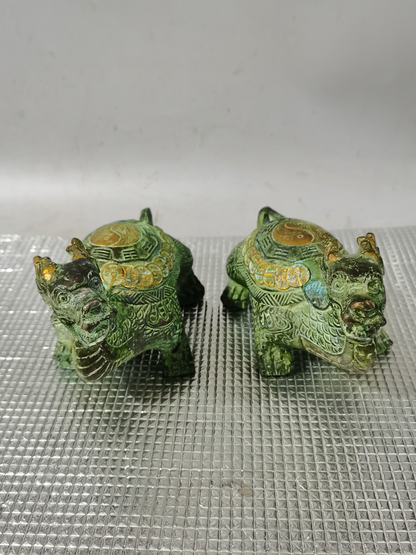 A pair of pure copper dragon turtle ornaments