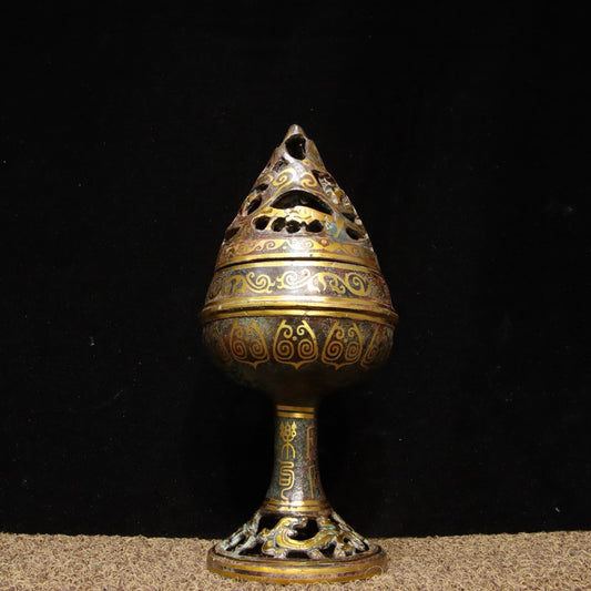 Chinese Antique Bronze - Inscription Mismatched Gold Boshan Stove