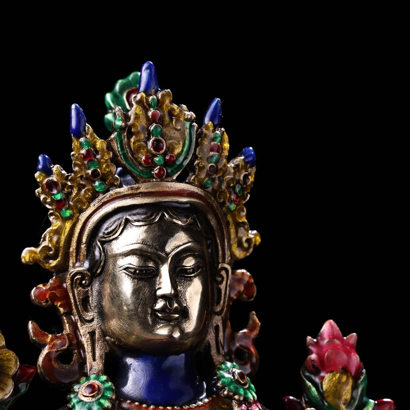 A pure copper cloisonne enamel green Tara Buddha statue