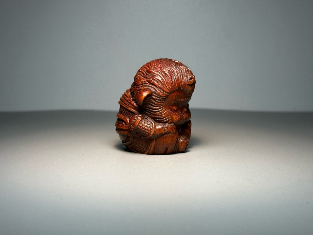 Chinese antique boxwood carving with exquisite craftsmanship, armored monkey