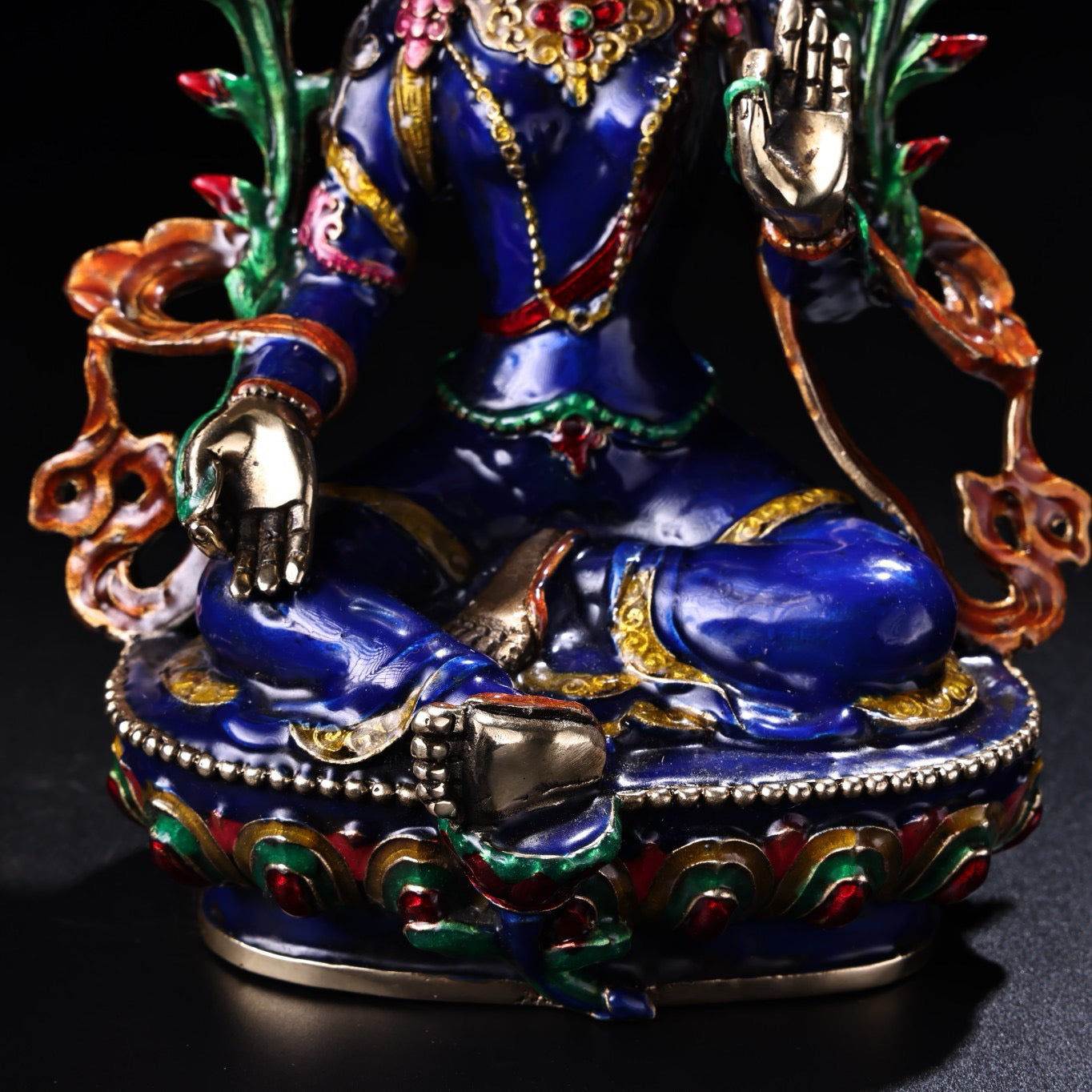 A pure copper cloisonne enamel green Tara Buddha statue