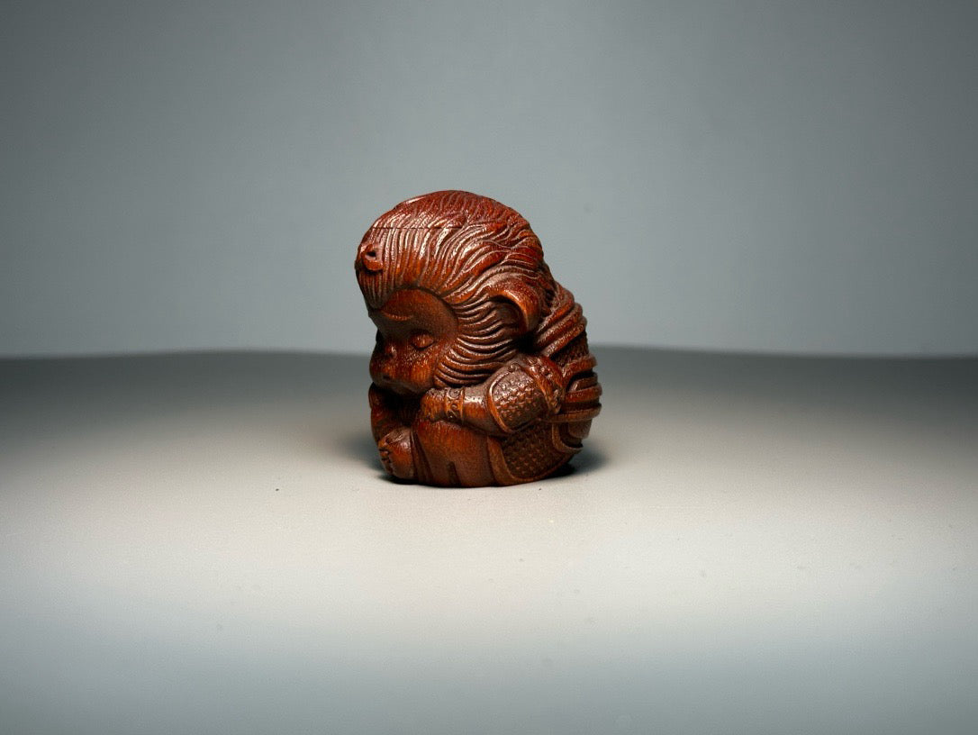 Chinese antique boxwood carving with exquisite craftsmanship, armored monkey