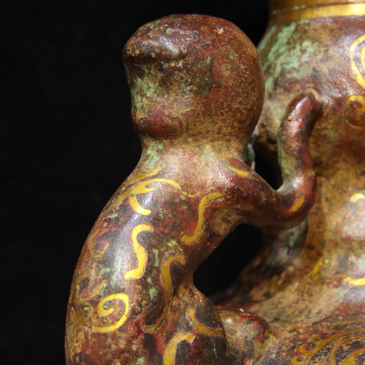 Chinese Antique Bronze - Golden Monkey Ear Round Bottle