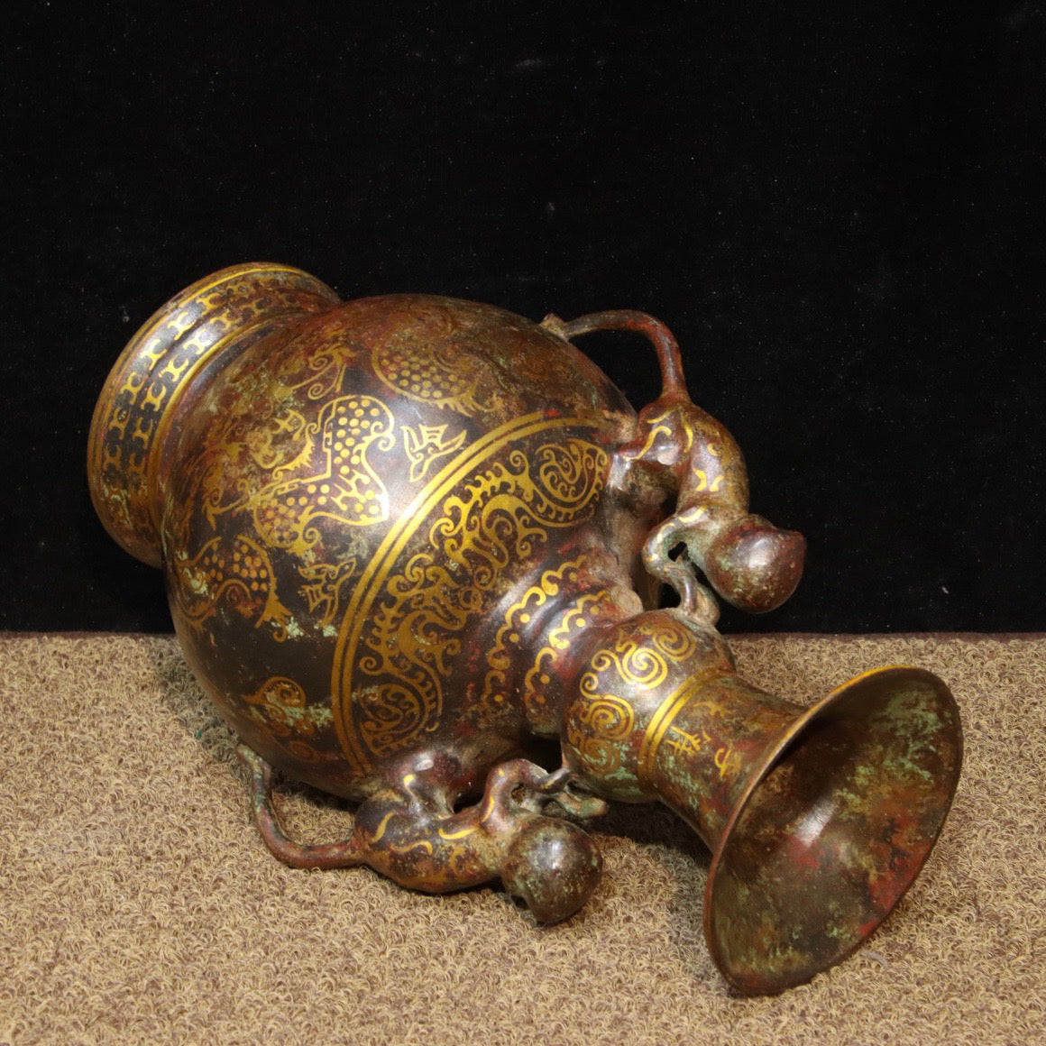 Chinese Antique Bronze - Golden Monkey Ear Round Bottle