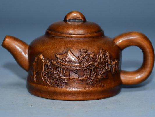 Collection of boxwood carved mountain water bottle handles