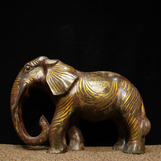 Chinese Antique Bronze - Inscription with Gold Elephant