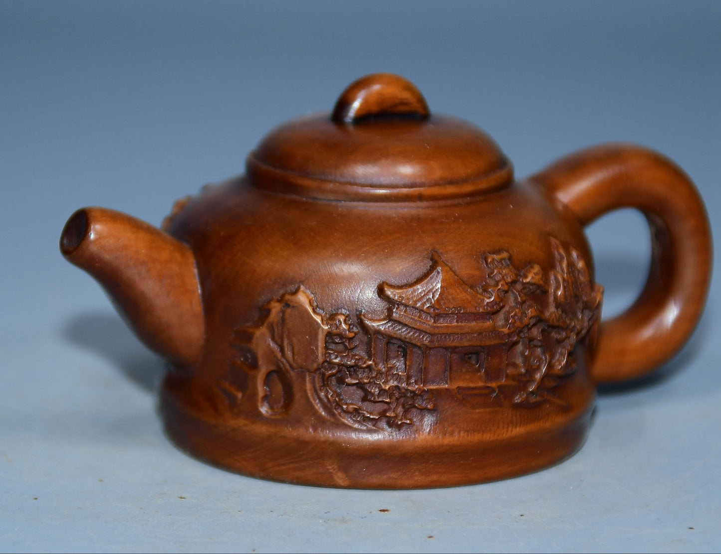 Collection of boxwood carved mountain water bottle handles