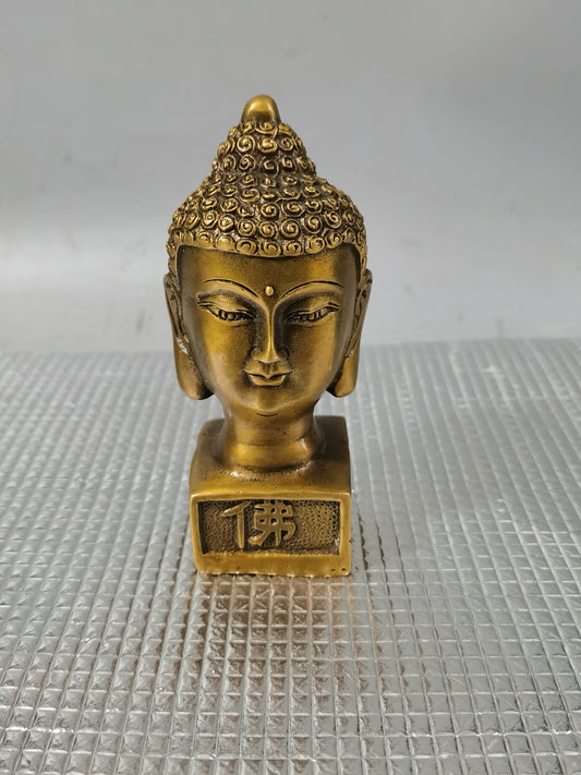 Pure brass golden Buddha head seal ornament