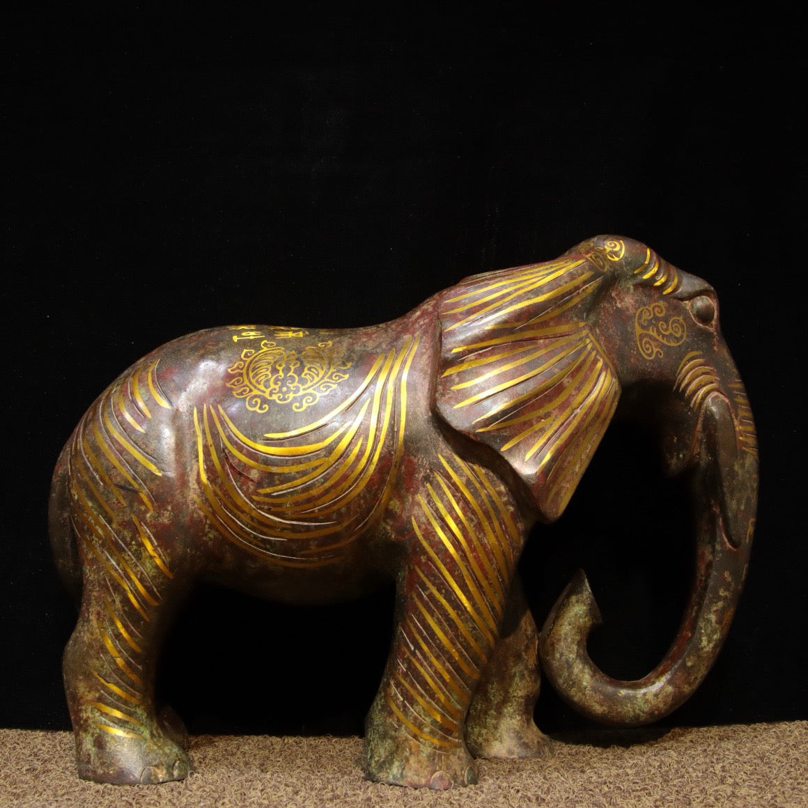 Chinese Antique Bronze - Inscription with Gold Elephant