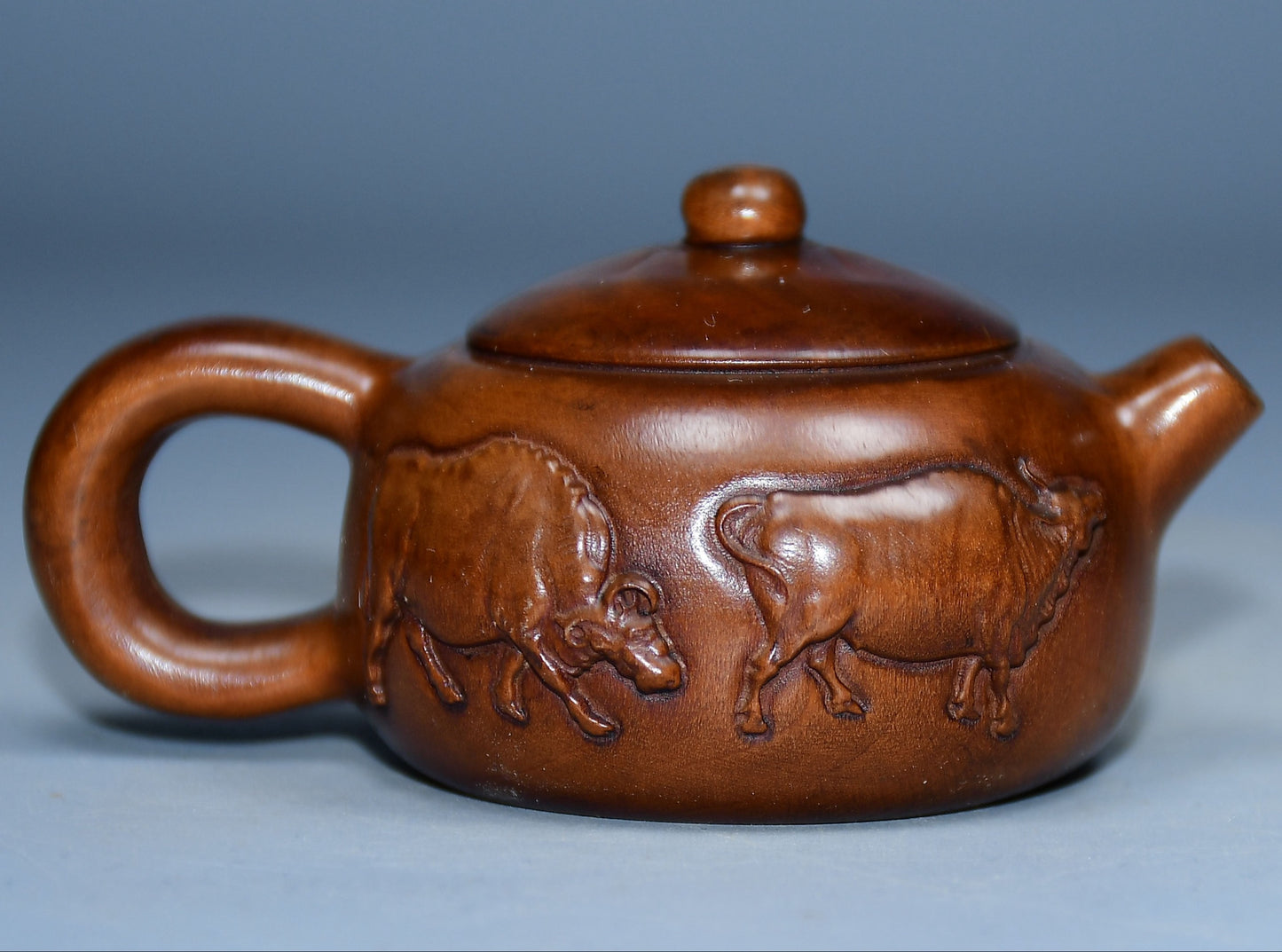 Collection of boxwood carved five ox pot handles