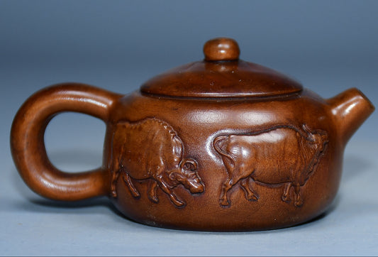 Collection of boxwood carved five ox pot handles