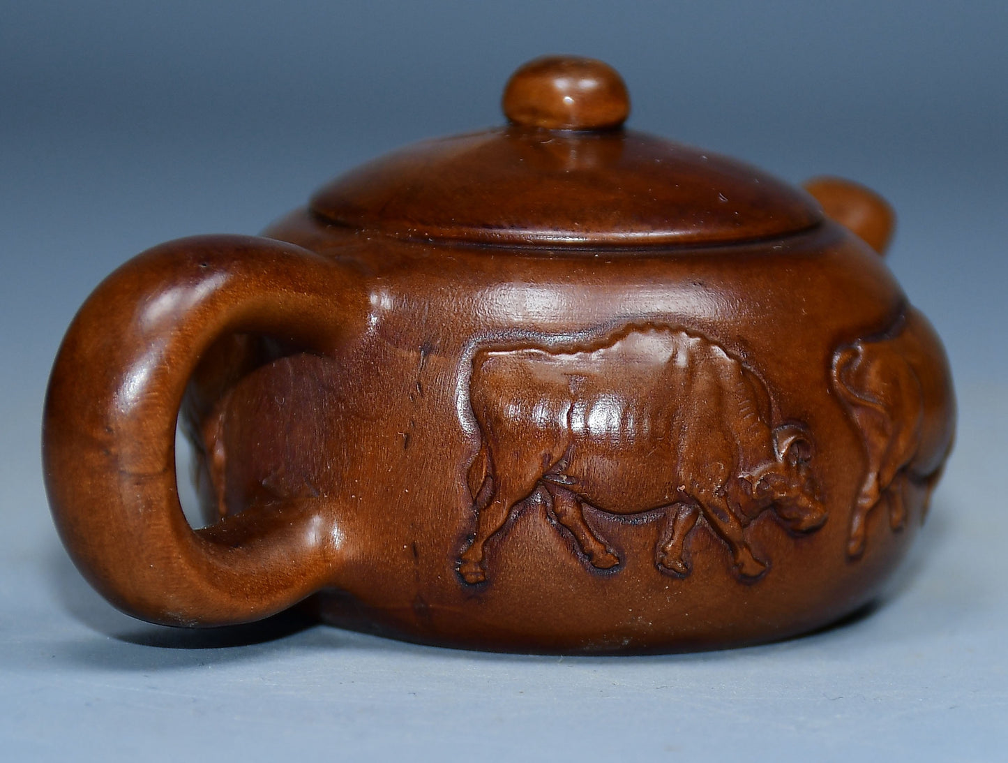 Collection of boxwood carved five ox pot handles