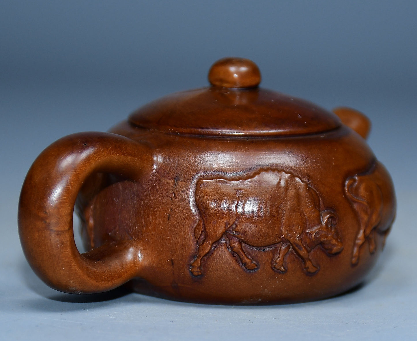 Collection of boxwood carved five ox pot handles