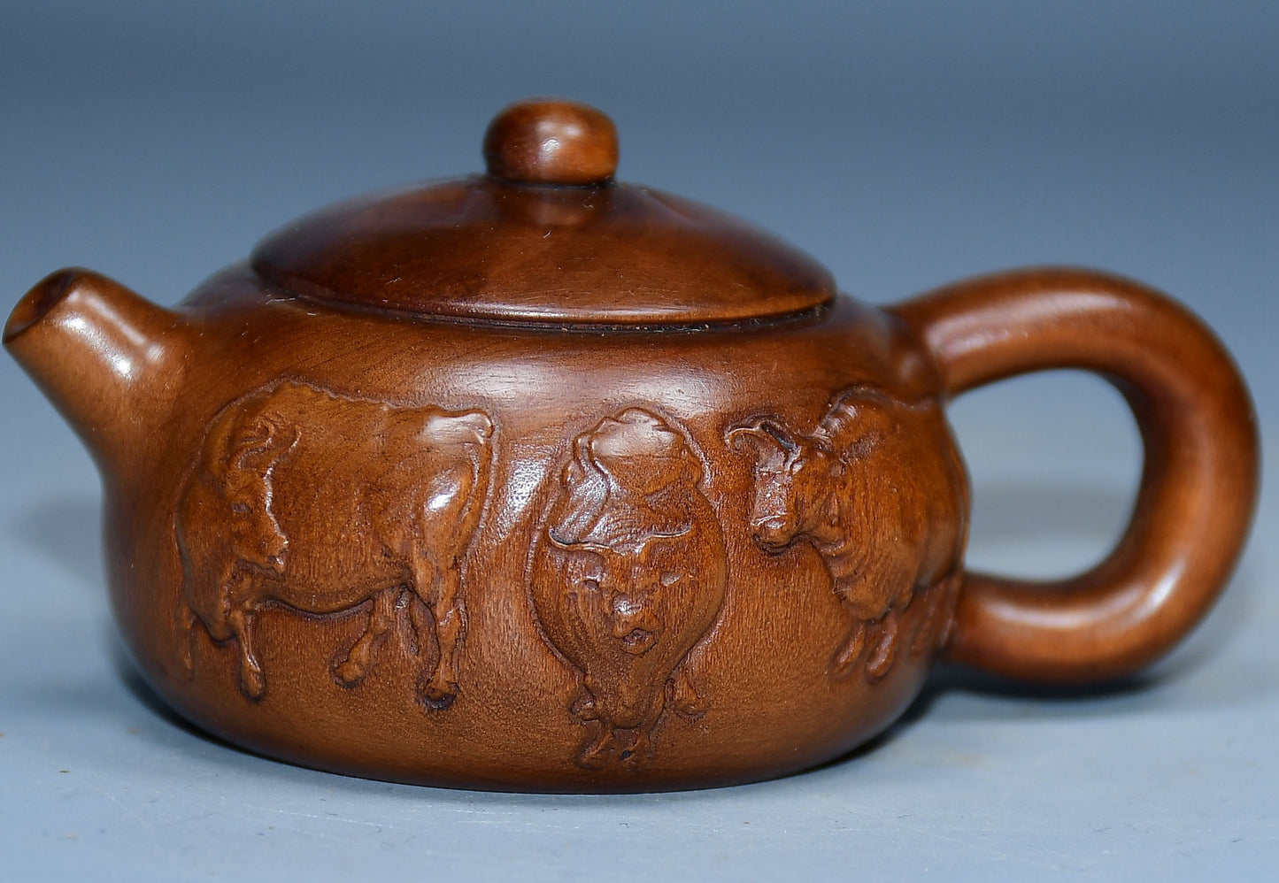 Collection of boxwood carved five ox pot handles