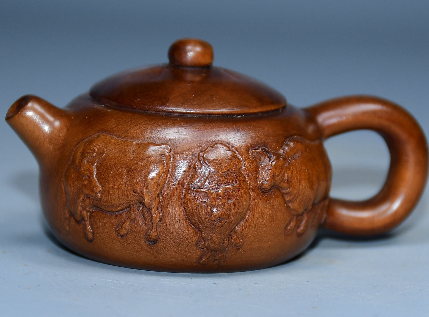 Collection of boxwood carved five ox pot handles