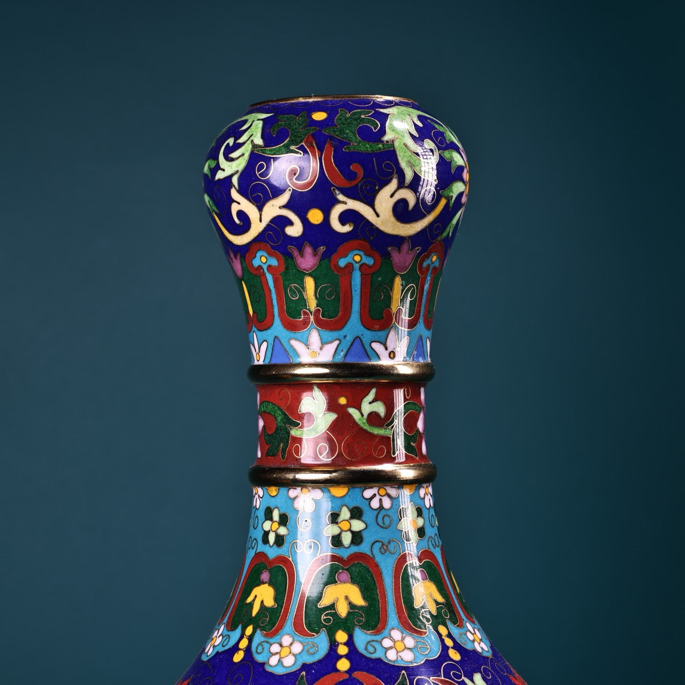 A pair of pure copper gilded cloisonn é enamel colored vases