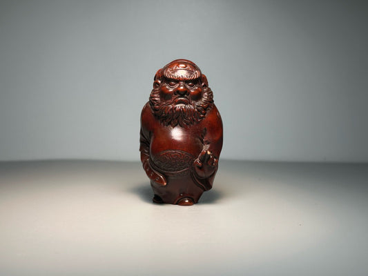 Chinese antique boxwood carving with exquisite craftsmanship, Zhong Kui wielding a sword