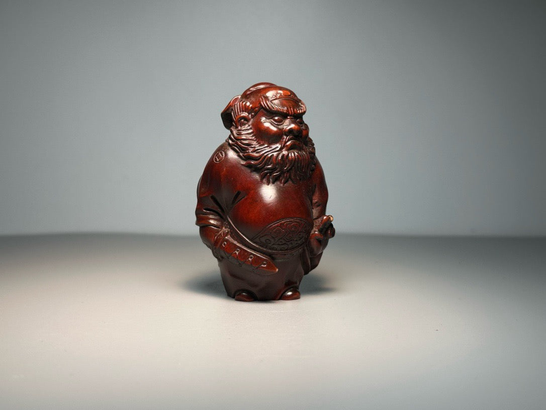 Chinese antique boxwood carving with exquisite craftsmanship, Zhong Kui wielding a sword