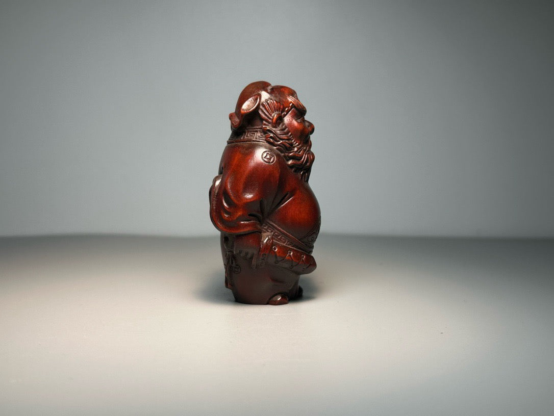 Chinese antique boxwood carving with exquisite craftsmanship, Zhong Kui wielding a sword