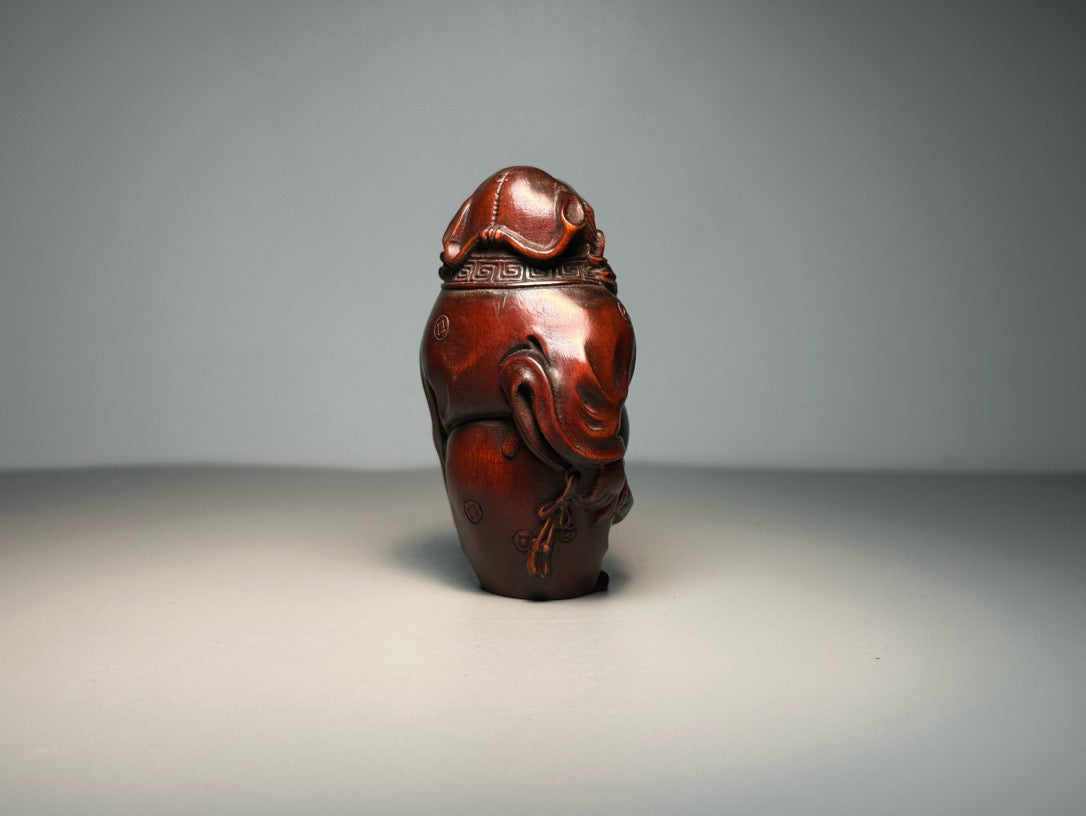 Chinese antique boxwood carving with exquisite craftsmanship, Zhong Kui wielding a sword