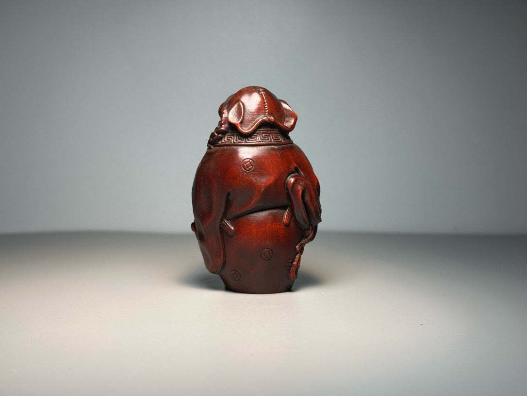 Chinese antique boxwood carving with exquisite craftsmanship, Zhong Kui wielding a sword