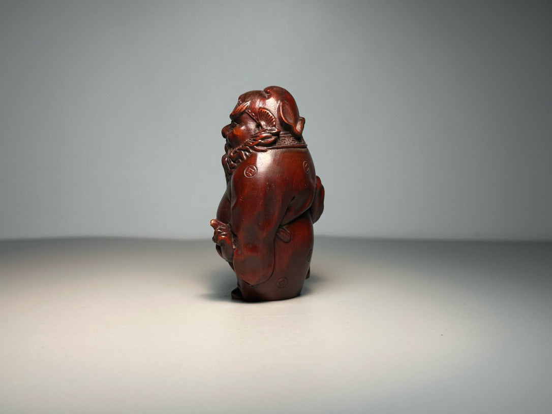 Chinese antique boxwood carving with exquisite craftsmanship, Zhong Kui wielding a sword