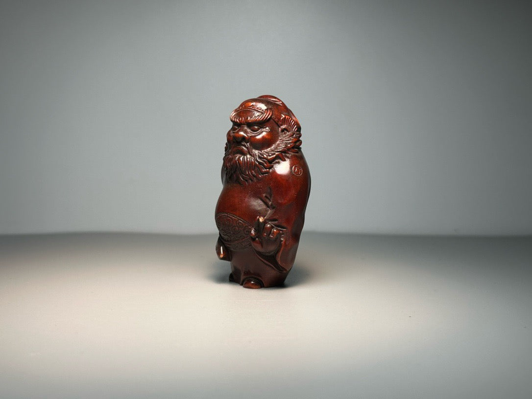 Chinese antique boxwood carving with exquisite craftsmanship, Zhong Kui wielding a sword