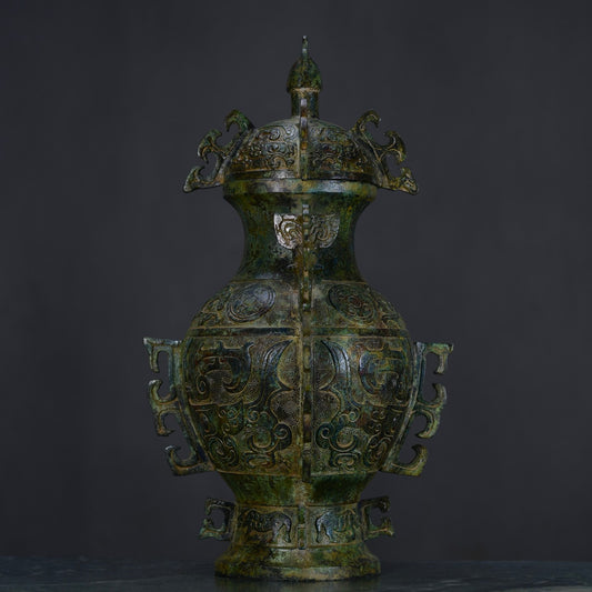 Chinese Antique Bronze Beast Face Elephant Head Lei