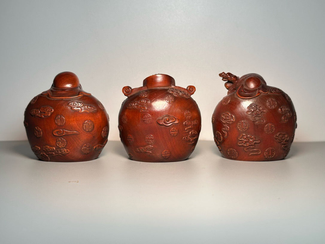 Chinese antique boxwood carving with exquisite craftsmanship, carving three stars of fortune, wealth, and longevity