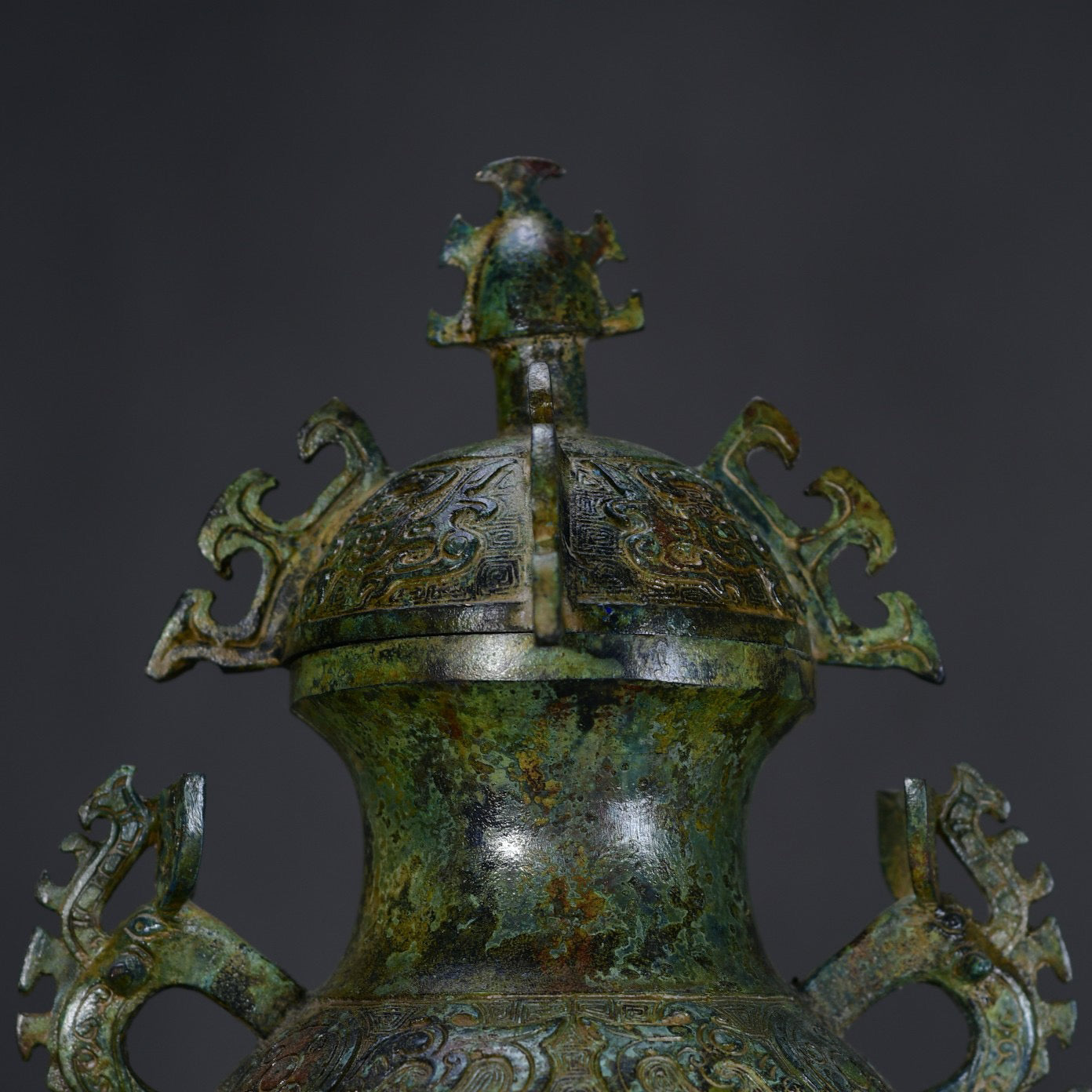 Chinese Antique Bronze Beast Face Elephant Head Lei