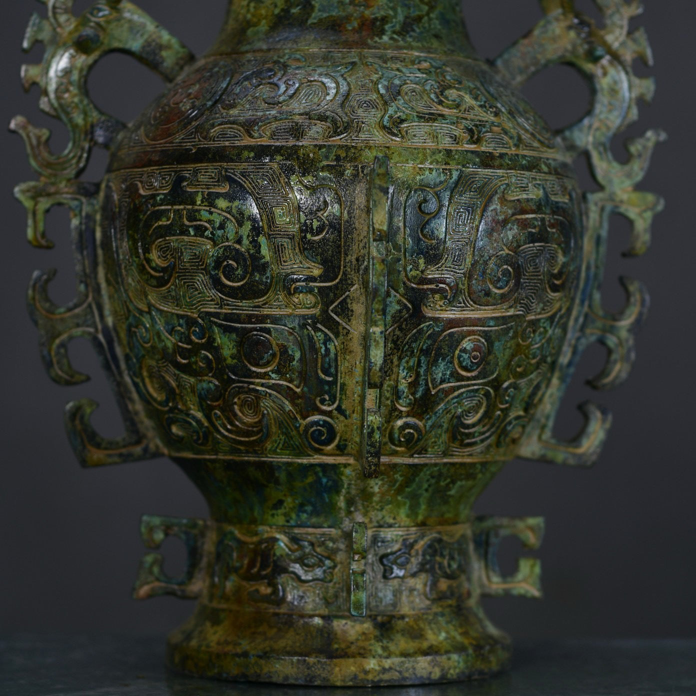 Chinese Antique Bronze Beast Face Elephant Head Lei