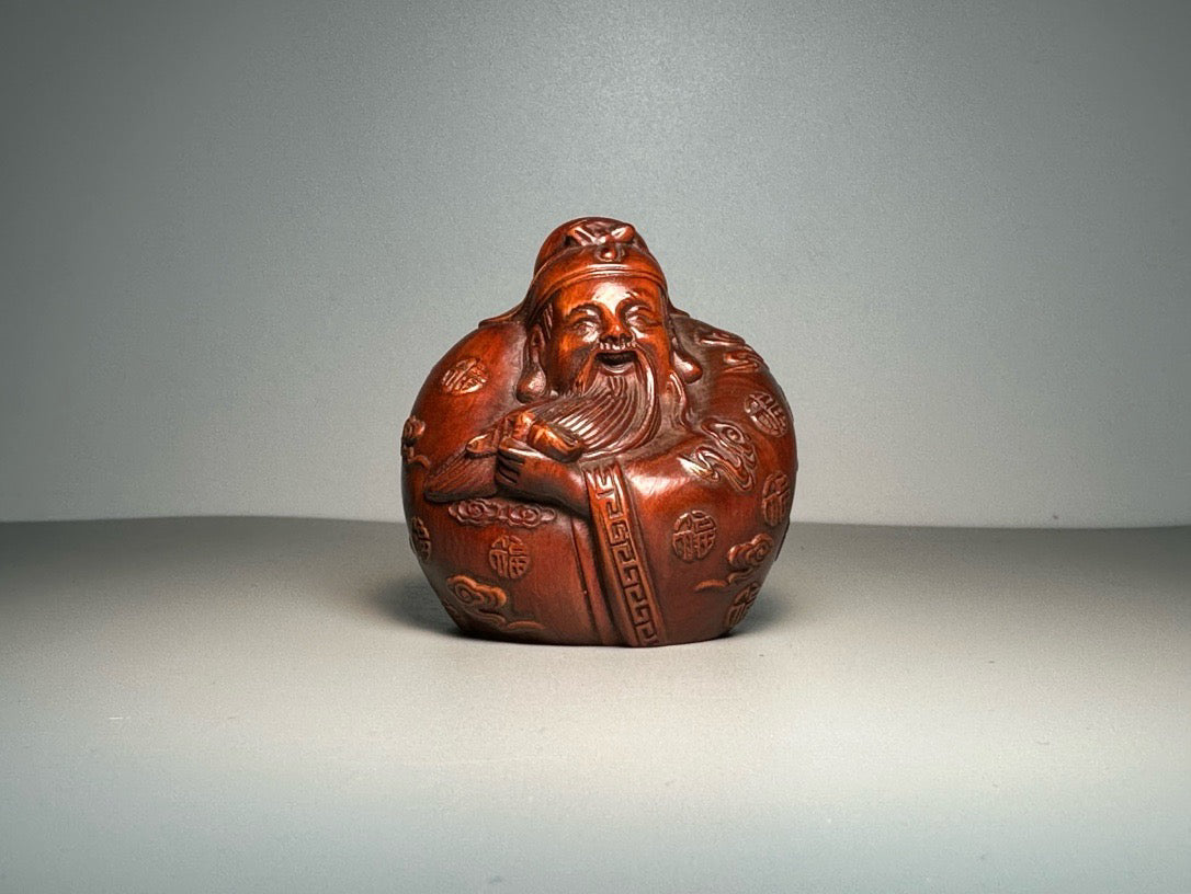 Chinese antique boxwood carving with exquisite craftsmanship, carving three stars of fortune, wealth, and longevity